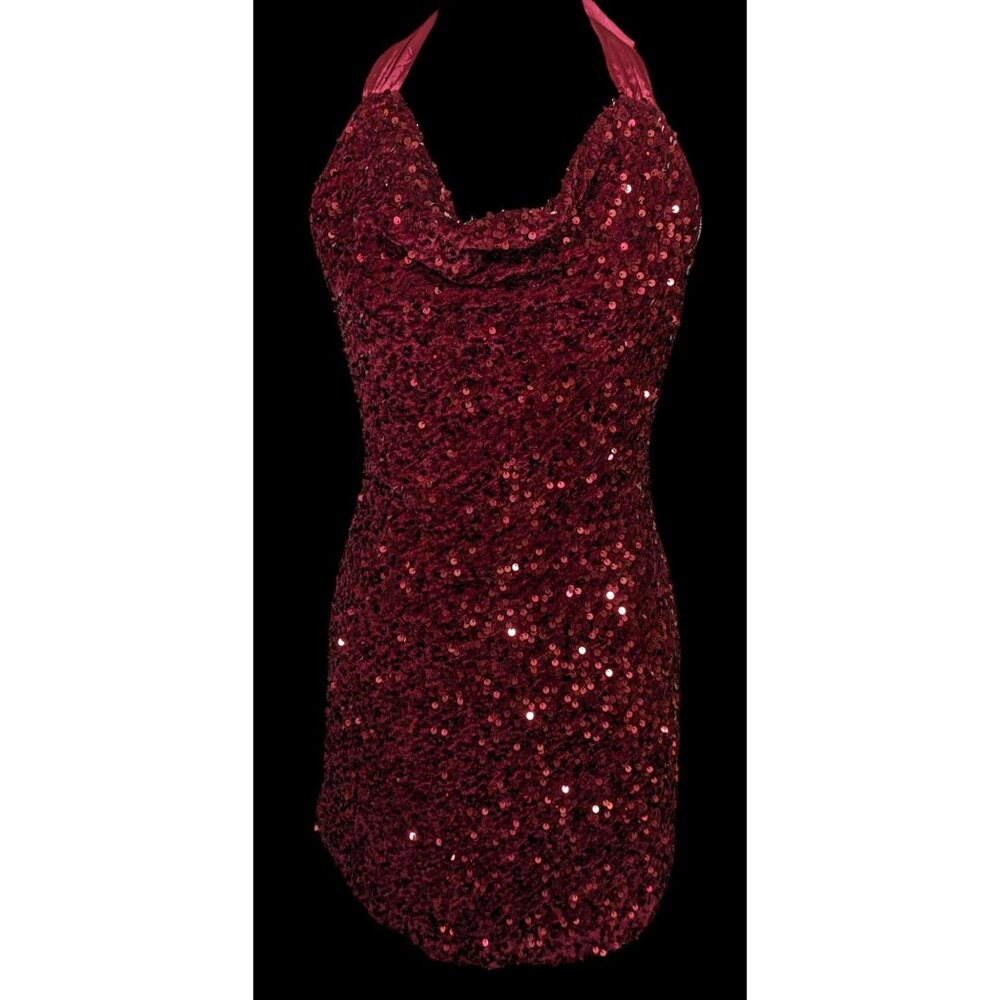 Glam Merlot Star Lights Halter Mini Dress By Selfie Leslie - Picture 1 of 12